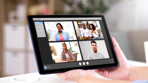 Hands of Woman Having Video Chat on Tablet Pc