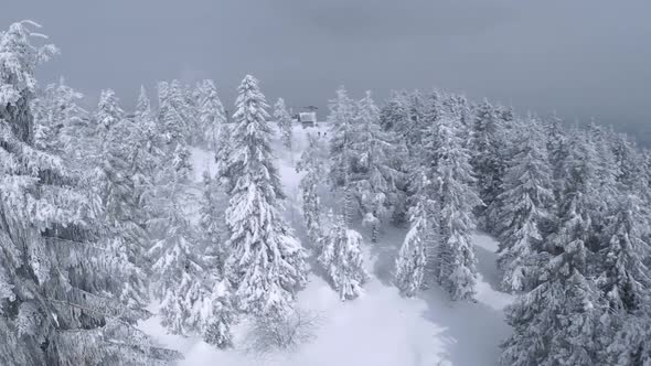 Aerial View of a Fabulous Winter Mountain Landscape Closeup