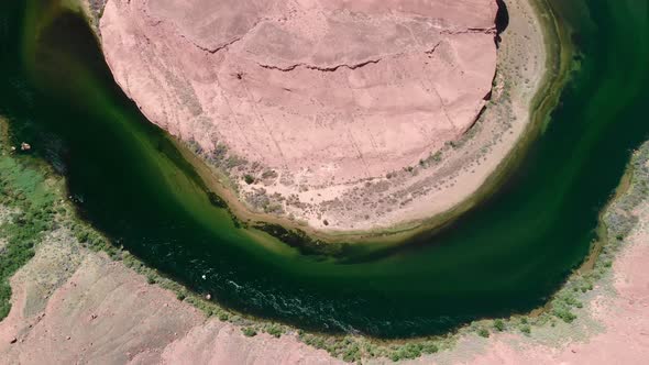 Aerial View of Beautiful Horseshoe Bend on Sunny Afternoon Page Arizona