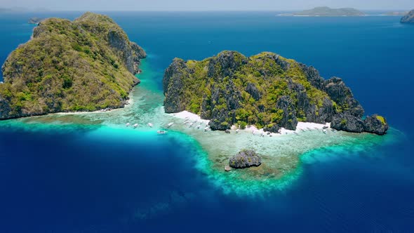 Aerial Drone Footage of Shimizu Island From Distance in El Nido Palawan Philippines