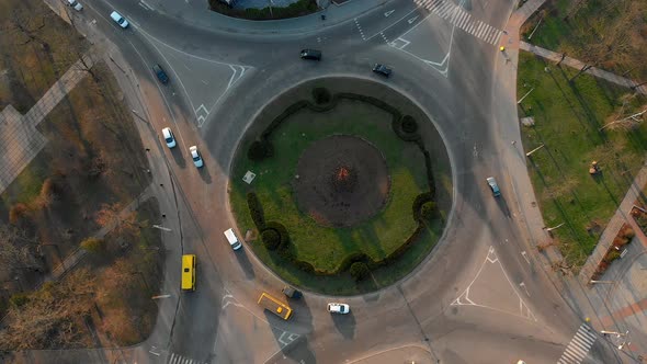  Aerial View Timelapse of Roundabout Road with Circular Cars.