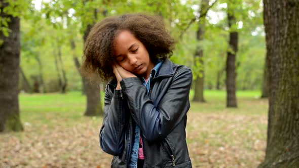 Young African Girl Wake Up in the Forest She Freak Out Where She Is and Observe Unknown Place