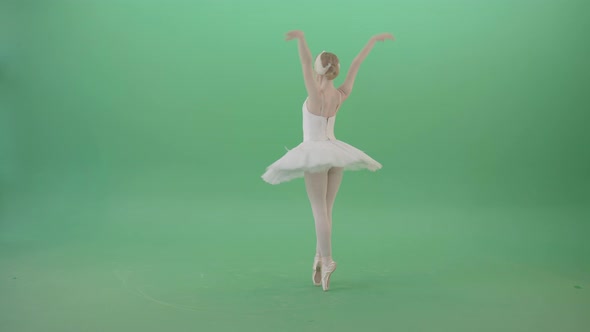 Grace Ballerina Dance Classical Ballet Art In White Costume On Green Screen 4 K Video Footage