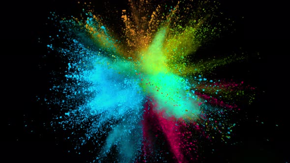 Super Slowmotion Shot of Color Powder Explosion Isolated on Black Background