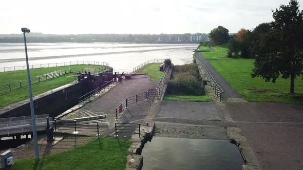 Slow moving towards coastline over canal entrance.