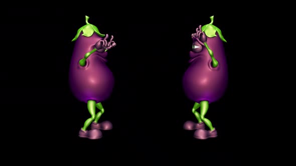 Two Eggplants - Looped Dance with Alpha Channel and Shadow