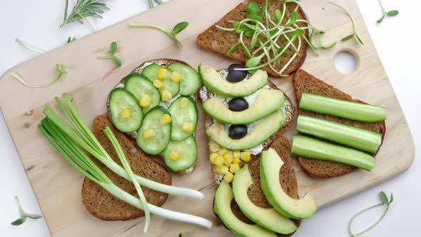 Healthy Sandwiches with Avocado Hummus Cucumber Sunflower Sprouts