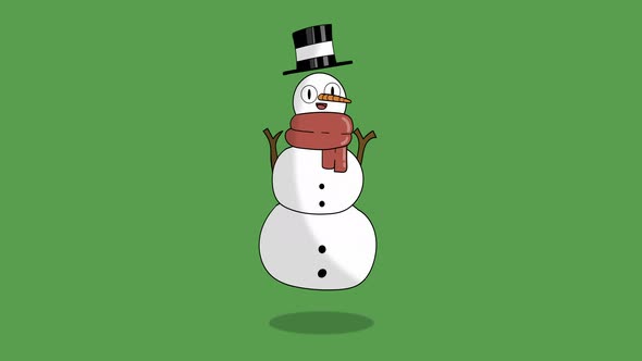 Cute, playful snowman animated cartoon character