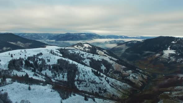 Aerial Snow Covered Trees Drone Footage Landscape Winter Nature Beautiful Europe Forest Mountain