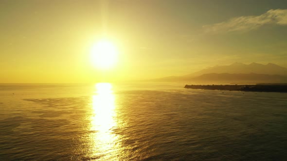 Wide birds eye clean view of a sunshine white sandy paradise beach and turquoise sea background in h