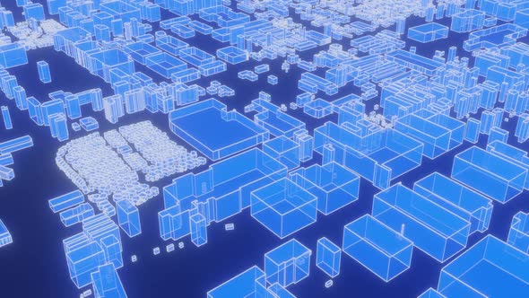A Simple Image Of A City. Holographic City. Looping Motion Animation.