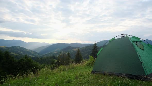 Holidays in a campsite in the Alps. The couple rested