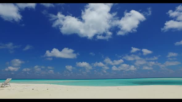 Aerial travel of paradise coastline beach time by blue sea and white sandy background of a dayout ne