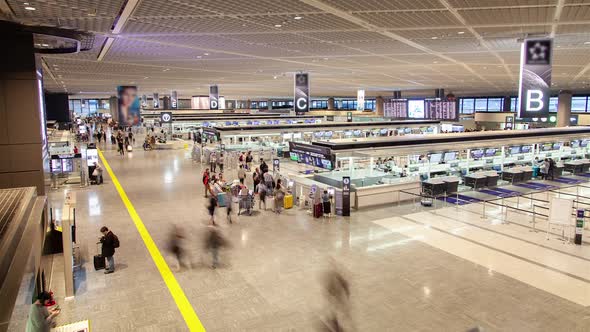 Airport Inside Gates Lobby Hall Tokyo Timelapse