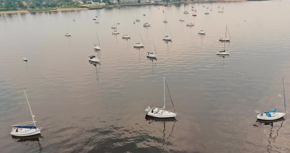 Aerial View of Yacht Marina Sailing Boats on Ocean