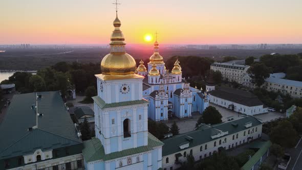 Aerial View of St. Michael's Golden-Domed Monastery in the Morning. Kyiv, Ukraine