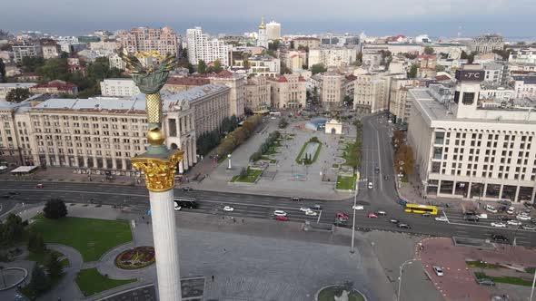 Kyiv, Ukraine in Autumn : Independence Square, Maidan, Aerial View