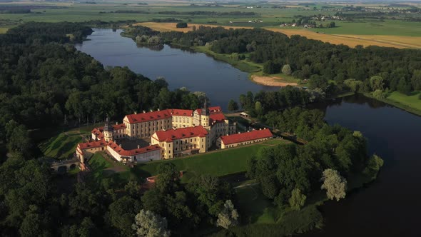 Top View of the Nesvizh Castle Before Sunset