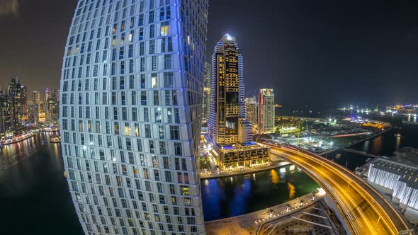 JBR and Dubai Marina Aerial Night Timelapse