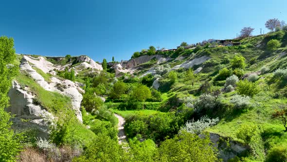 Awesome aerial view of Goreme Historical National Park in Cappadocia, Turkey 4 K