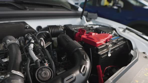 Car Engine Under the Hood of a Modern Car