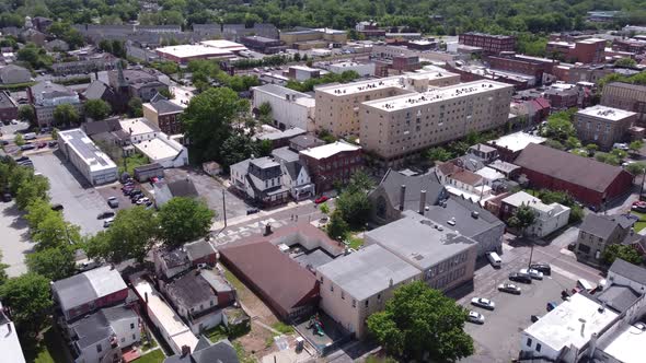 Drone view over a town buildings in pennsylvania