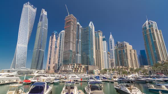 Dubai Marina Bay with Yachts an Boats Timelapse Hyperlapse