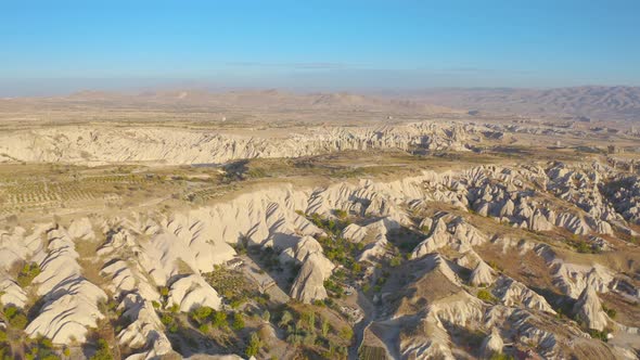 Cappadocia Aerial Drone View Volcano Rock Formation and Ancient Caves