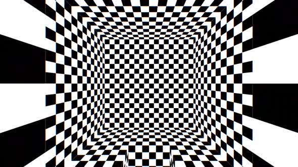 Inside 3D Black and White Checkerboard Optical Illusion Endless Room - 4K