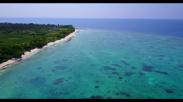 Aerial view seascape of paradise coastline beach adventure by blue green ocean with white sandy back