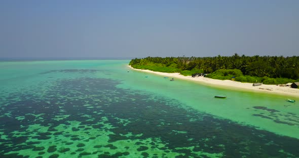 Daytime drone travel shot of a paradise sunny white sand beach and aqua turquoise water background i