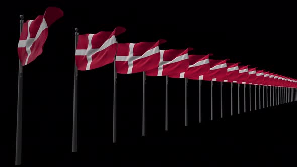 Row Of Denmark Flags With Alpha 4K