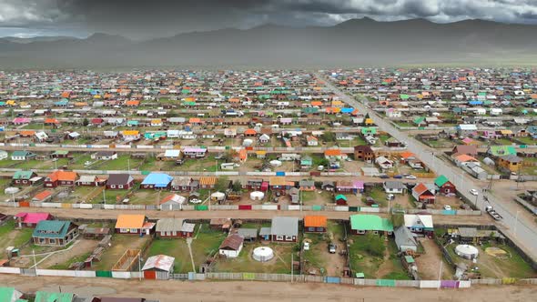 Aerial View of City Landscape of Colorful Houses in Mongolia