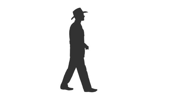 Silhouette of Walking Business Man in Suit and Cowboy Hat, Alpha Channel