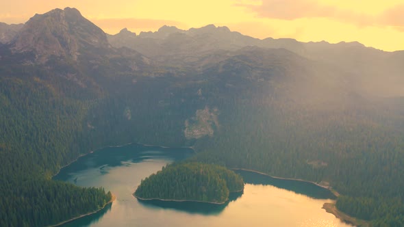 Aerial View on Black Lake on Sunset Time with in the Durmitor National Park in Zabljak Montenegro