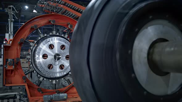 Manufacturing Rubber Tyre Blank Process Tape Spinning on Modern Automat Closeup