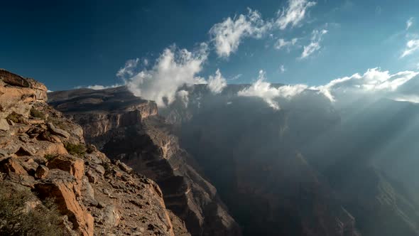 Landscape of Oman Mountains, Arabian Peninsula. Time Lapse of Jebel Shams Mountains