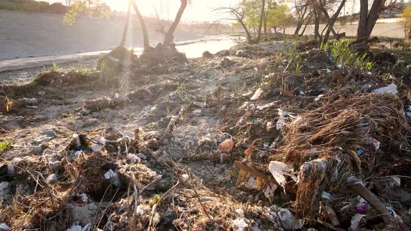 Aerial shot of trash In Los Angeles River