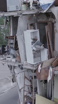 Vertical Video of a Destroyed Residential Building in Ukraine During the War