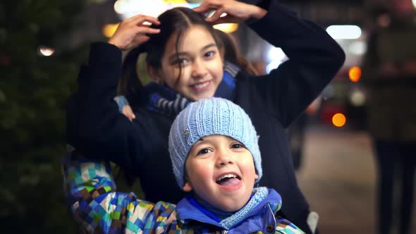 Cute Kids at Christmas Time Outdoor