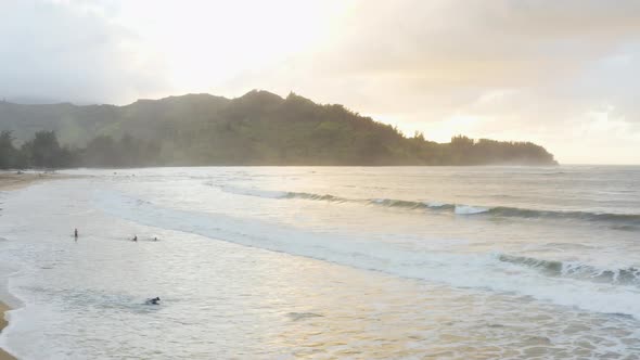 Hanalei Bay Kauai Hawaii Beach Scene At Sunset