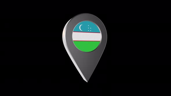 3d Animation Map Pointer With Uzbekistan Flag With Alpha Channel - 4K
