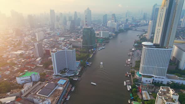 4K : Aerial city view of Bangkok downtown, Flying over Bangkok, Thailand.