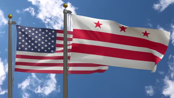 Usa Flag Vs Washington Dc City Flag Virginia  On Flagpole