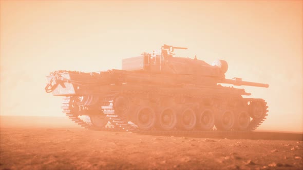 World War II Tank in Desert in Sand Storm