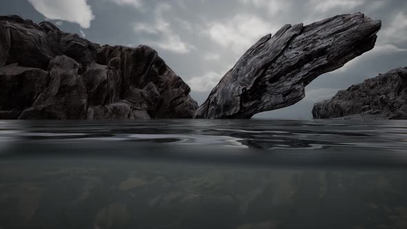 Half Underwater in Northern Sea with Rocks