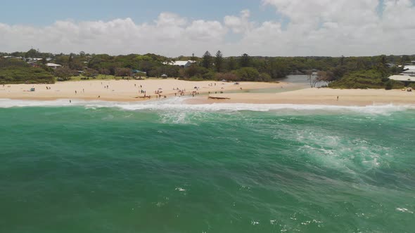 Aerial panoramic images of Dicky Beach, Caloundra, Australia