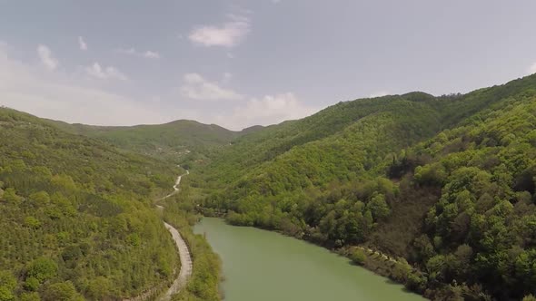 Aerial Lake Valley and Mountains