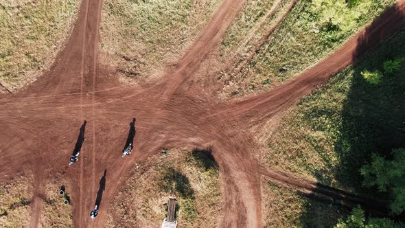 Aerial Shot of Motorcyclists Riding on Track