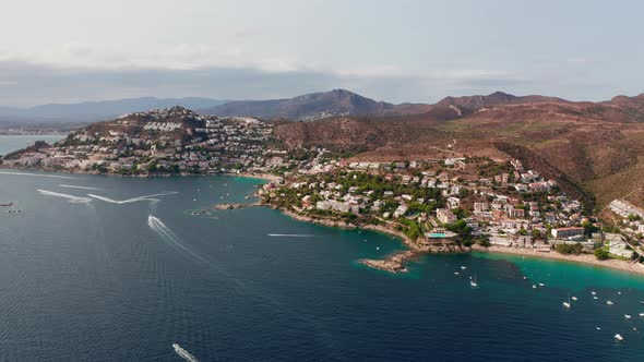 Drone Over Coastline And Boats Of Cap De Creus